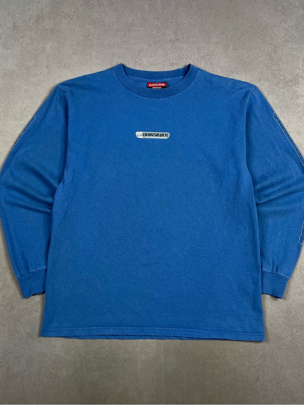 Quiksilver Men’s Long Sleeve Crew Tee - Blue with Logo Y2K Vintage Surf Skate